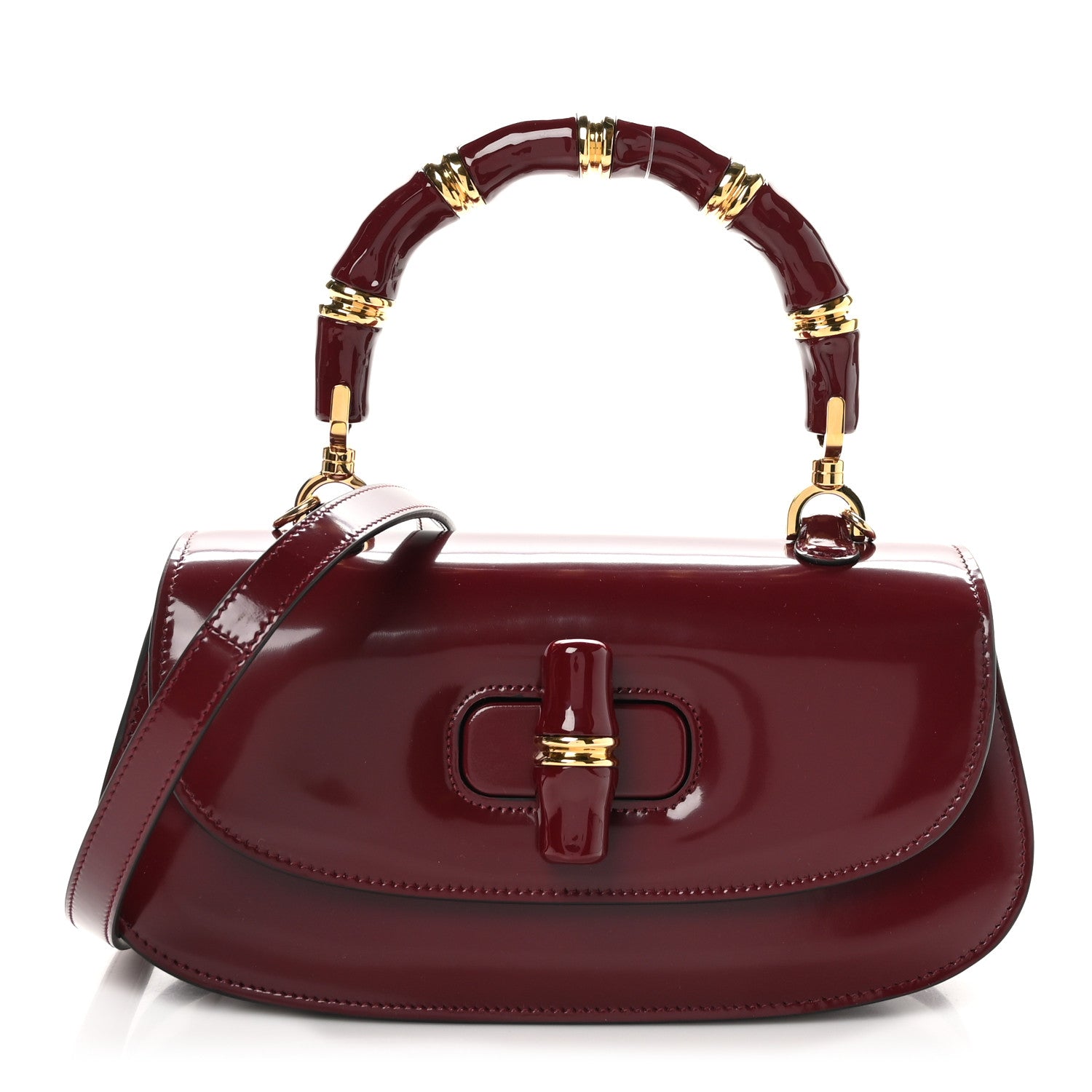 Gucci Shiny Polished Calfskin Medium Bamboo Diva Rosso Ancora Red
