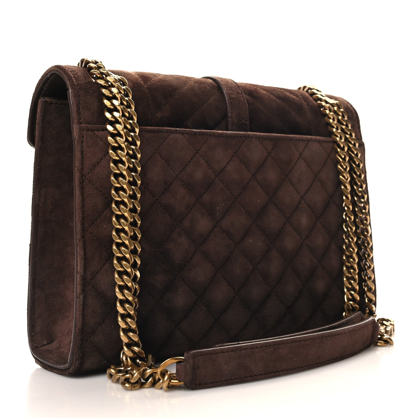 Suede Mixed Matelasse Triquilt Medium Monogram Envelope Satchel Bark Brown