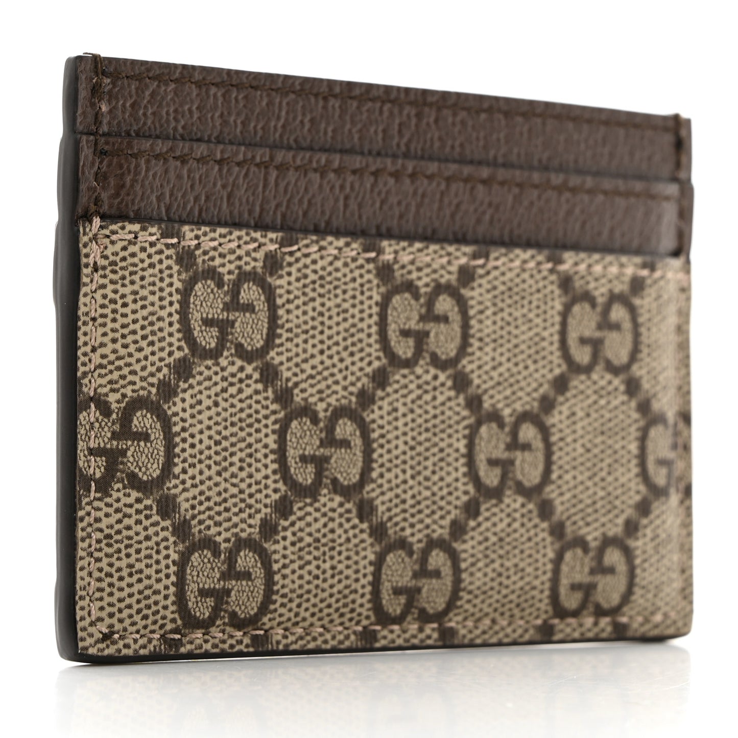 GG Supreme Monogram Textured Dollar Calfskin Ophidia Card Holder Beige Ebony New Acero