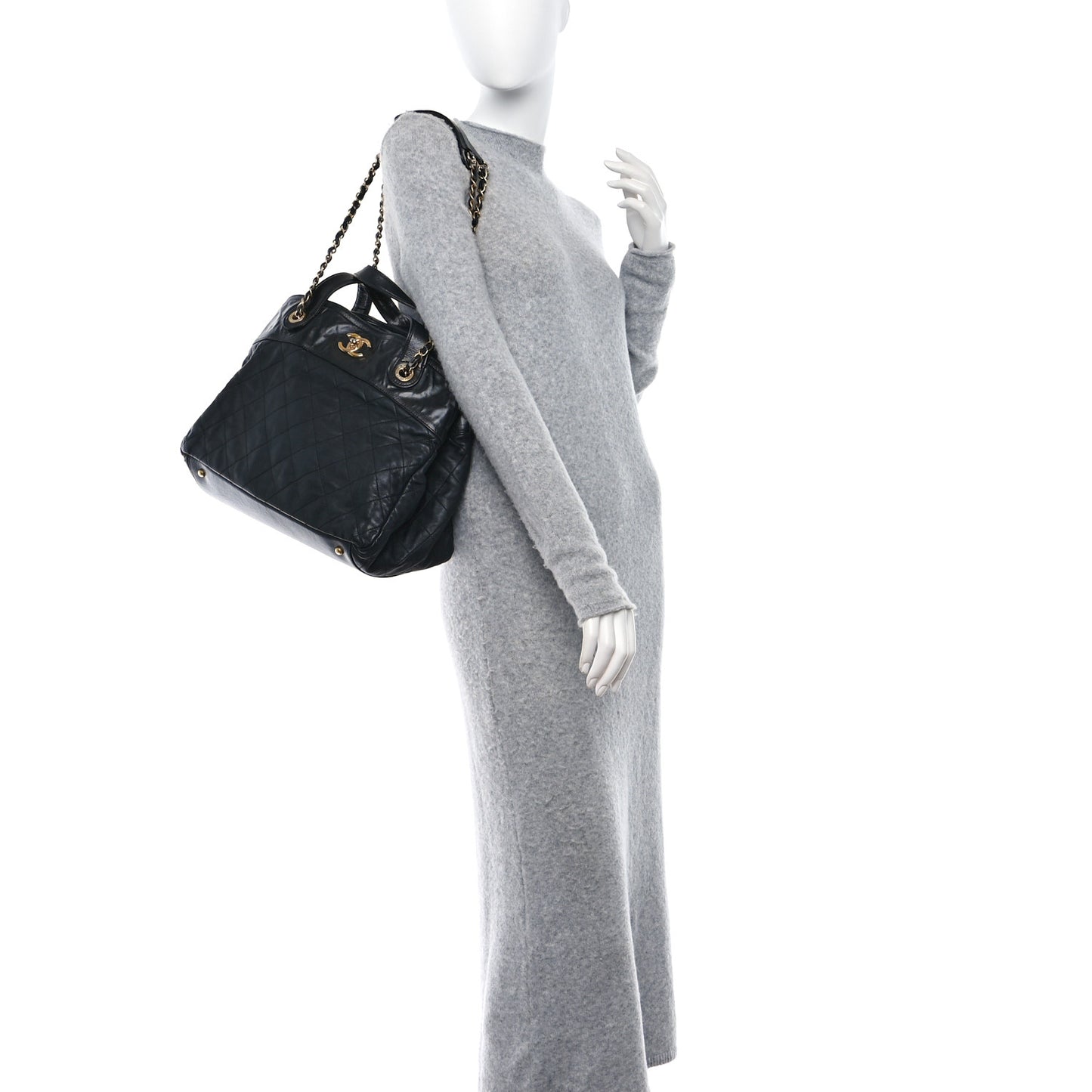 Iridescent Calfskin Quilted Large In The Mix Tote Black