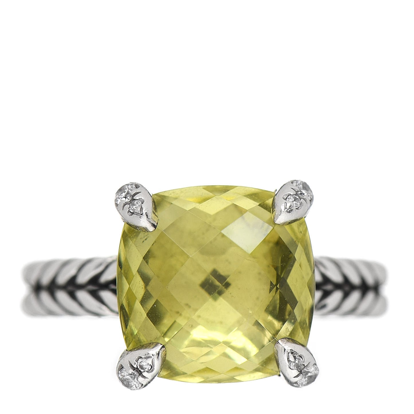 Sterling Silver Diamond Lemon Citrine 11mm Chatelaine Ring 54 7