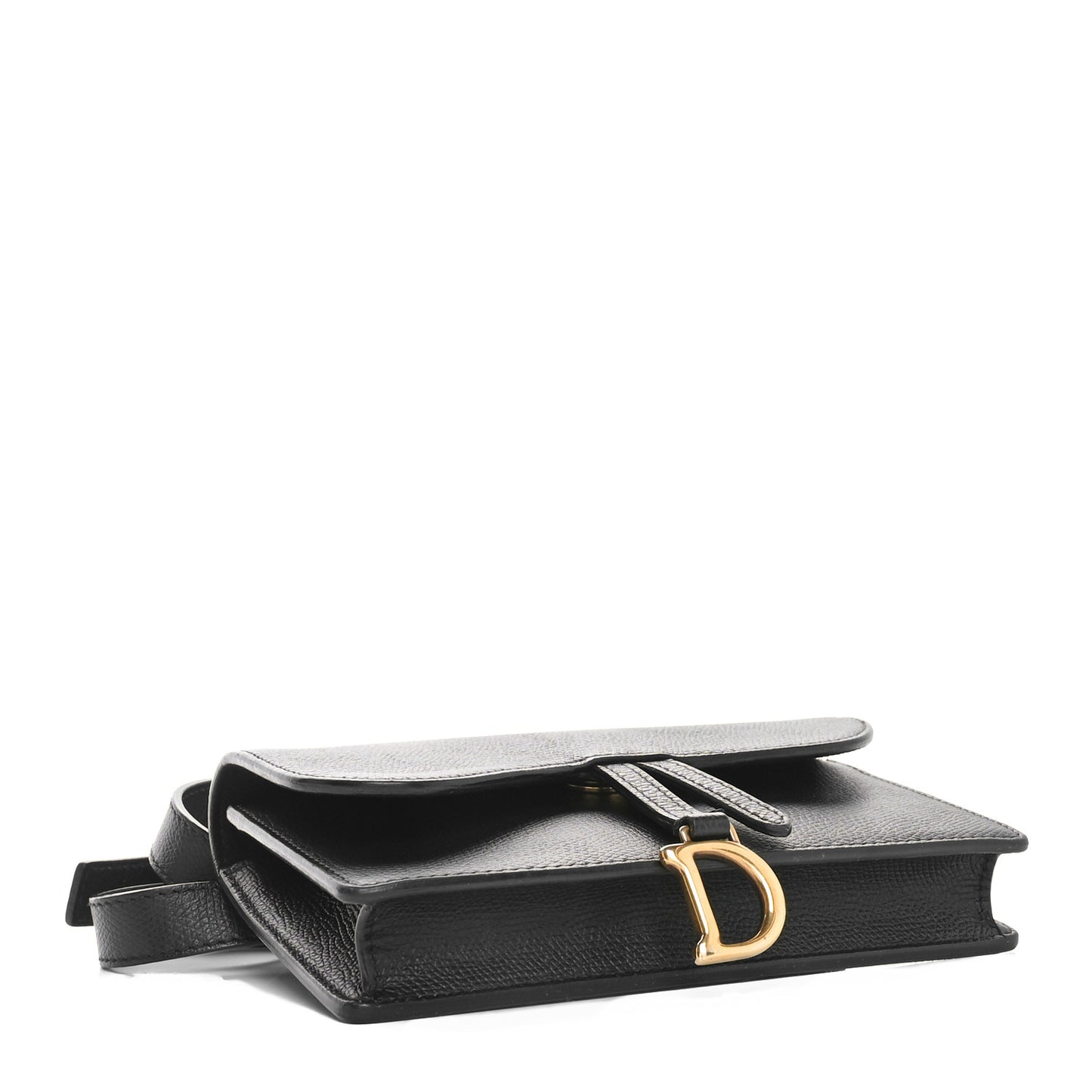 Grained Calfskin Saddle Belt Clutch Black
