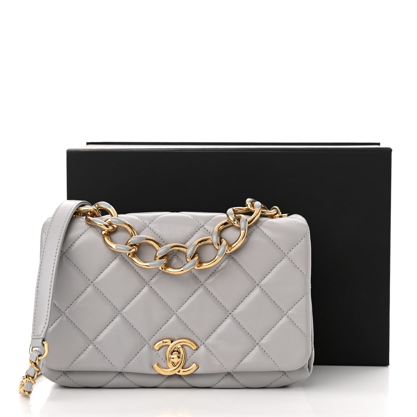 Lambskin Quilted Medium Color Match Flap Grey