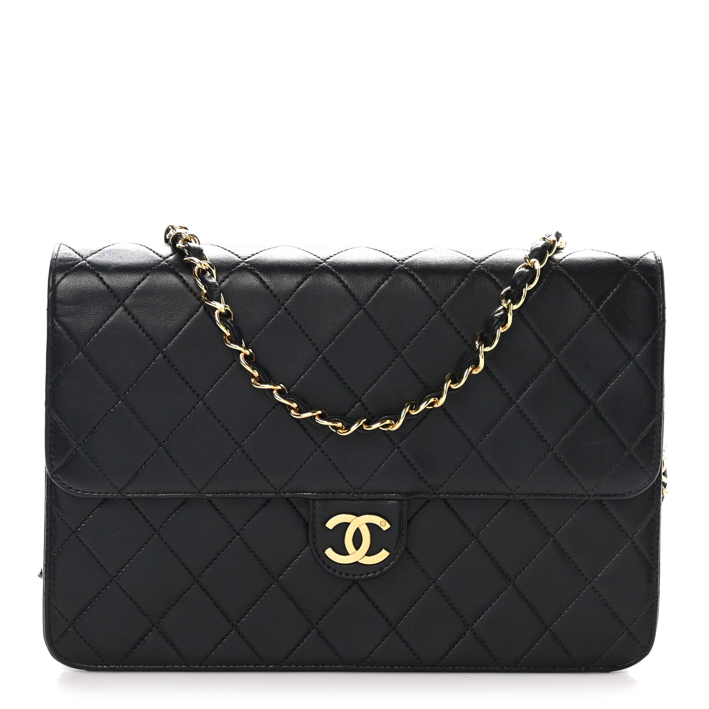 Lambskin Quilted Clutch With Chain Flap Black