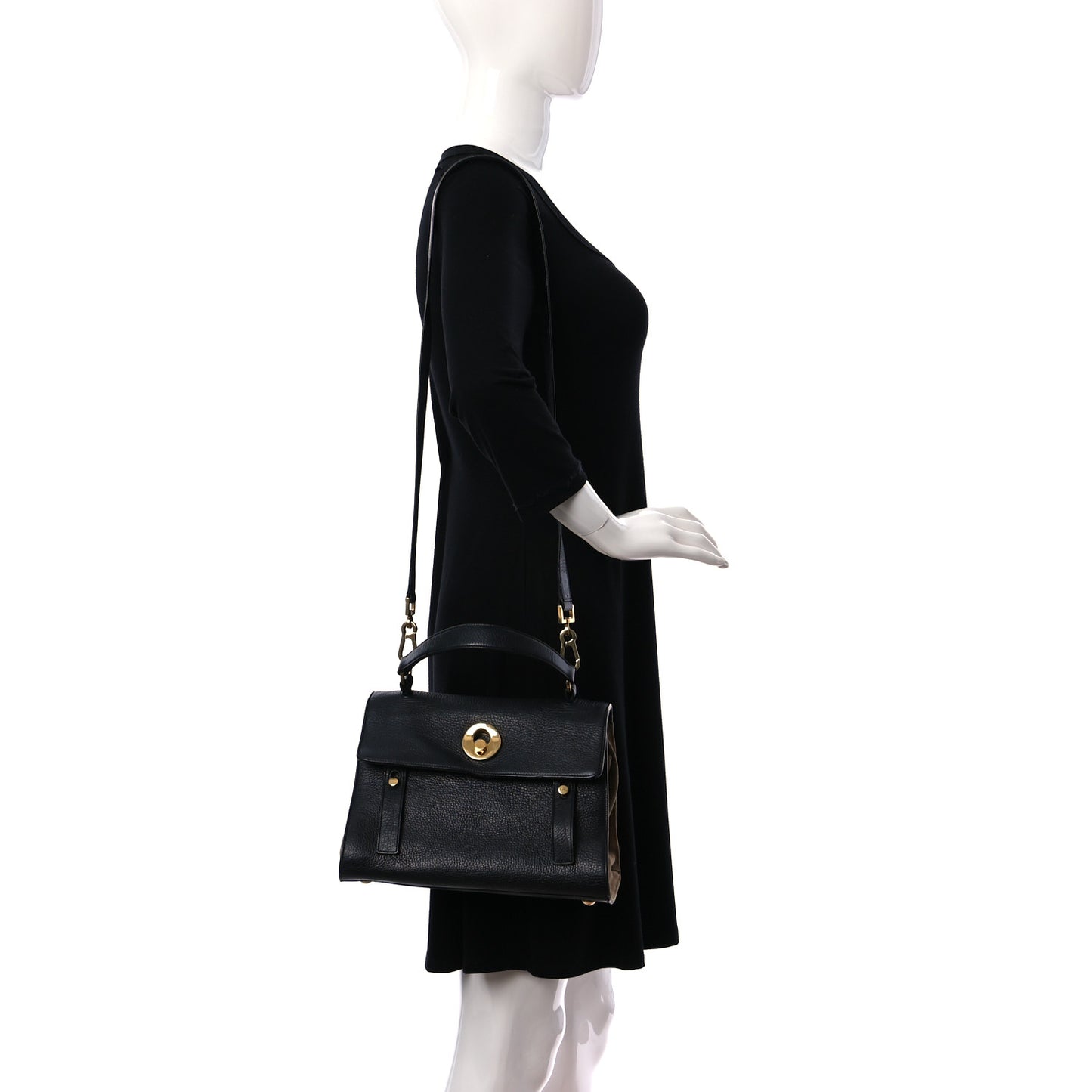 Calfskin Suede Small Muse Two Black Beige