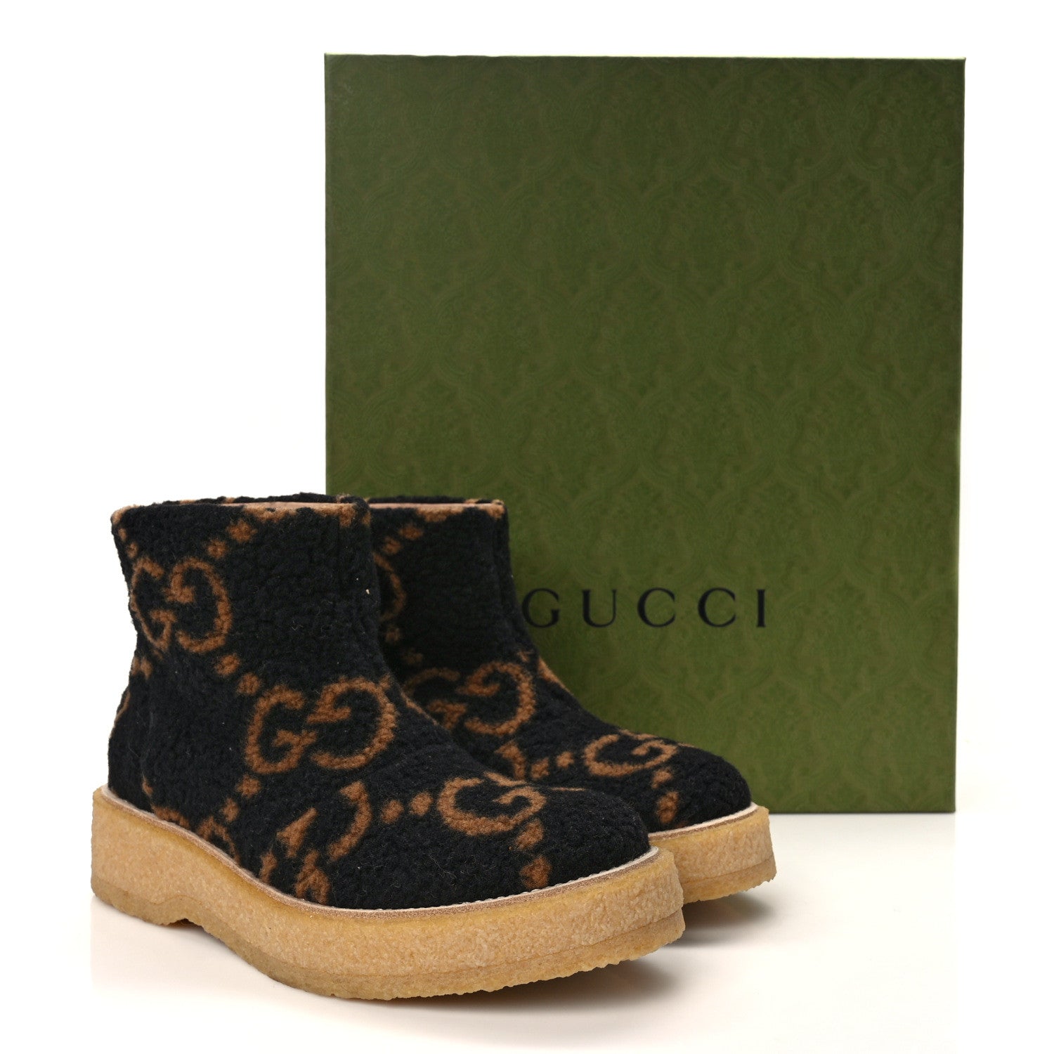 Gucci Faux Shearling Hooper GG Womens Ankle Boots 39.5 Black Natural Tan 9 of 9