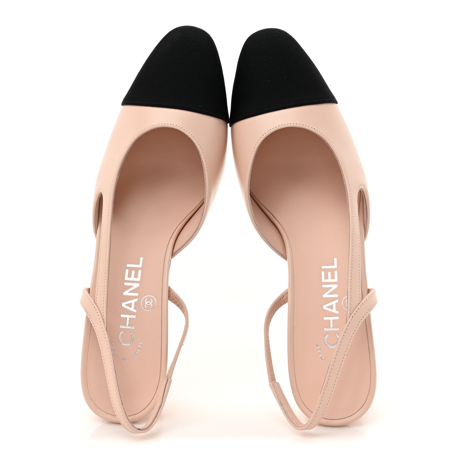 Chanel Calfskin Grosgrain Cap Toe CC Slingback Pumps 37 Light Pink Black 2 of 10