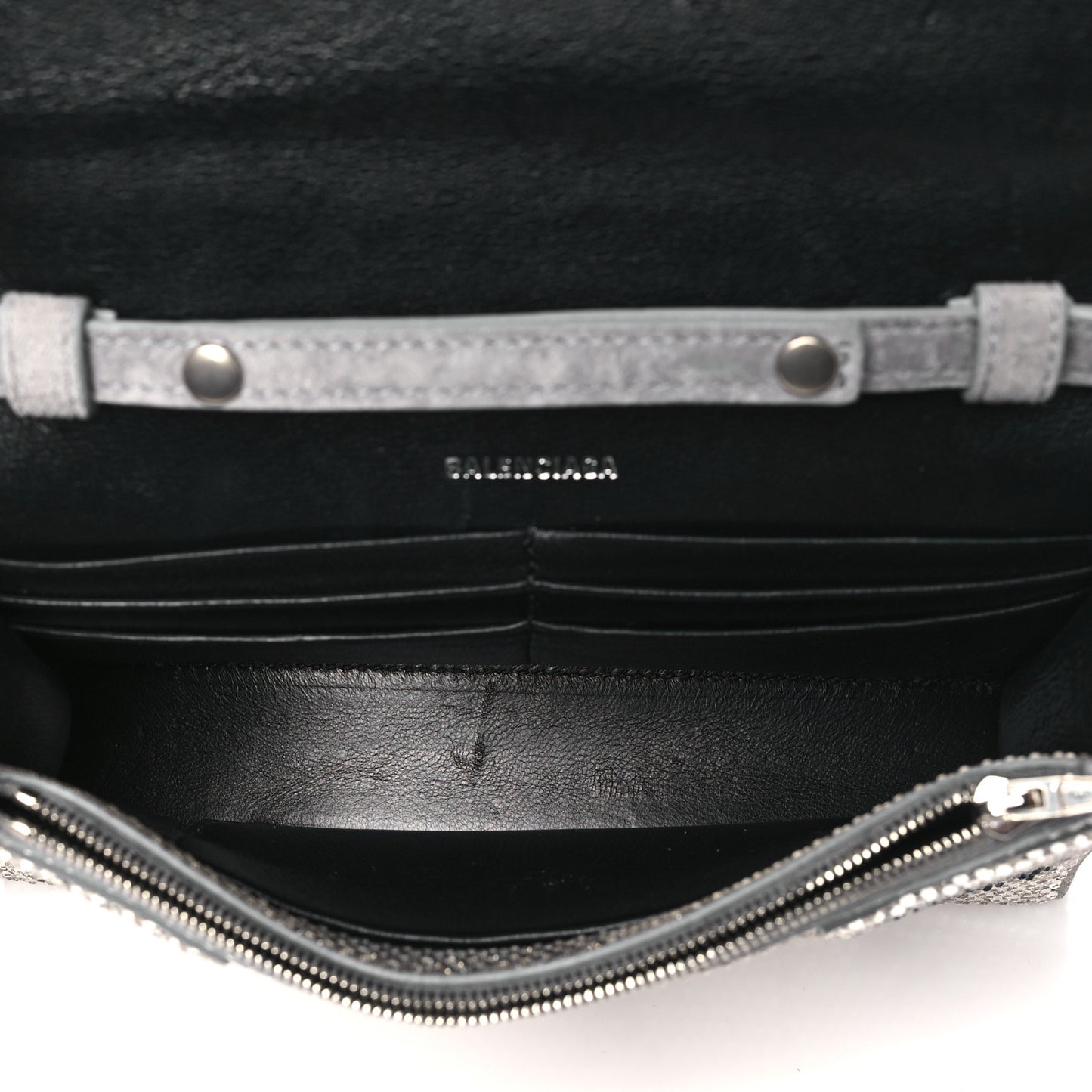 Strass Suede Allover Logo Hourglass Chain Bag Silver Black