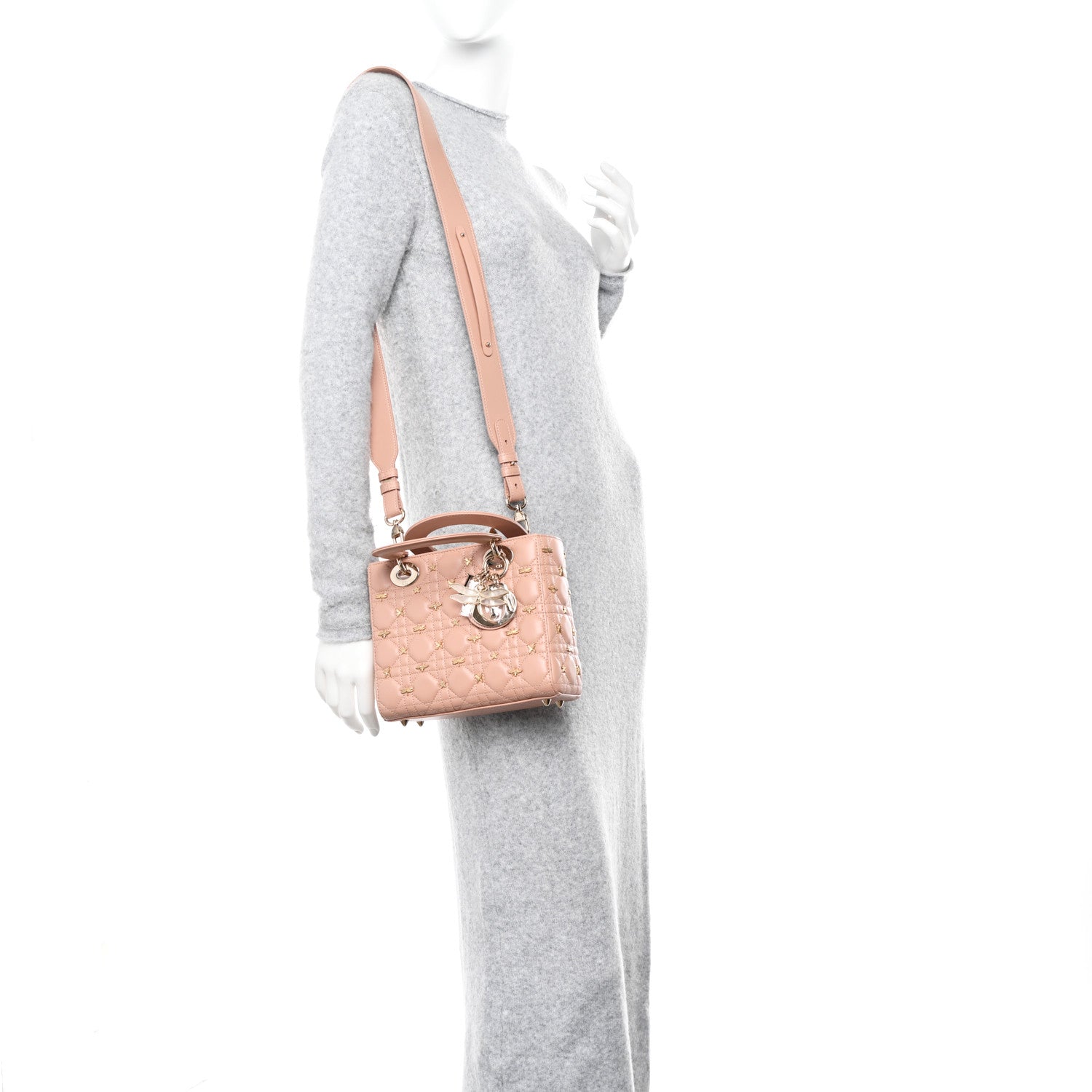 Christian Dior Lambskin Cannage Dragonfly Studs Small Lady Dior Rose Des Vents 2 of 10