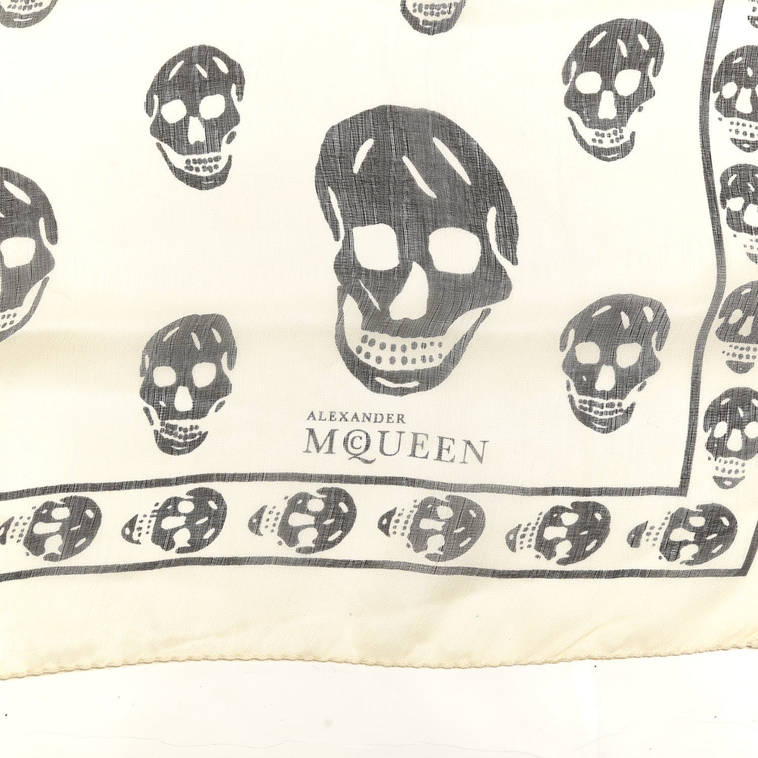 Alexander McQueen Silk Chiffon Skull Scarf Ivory Black 3 of 4