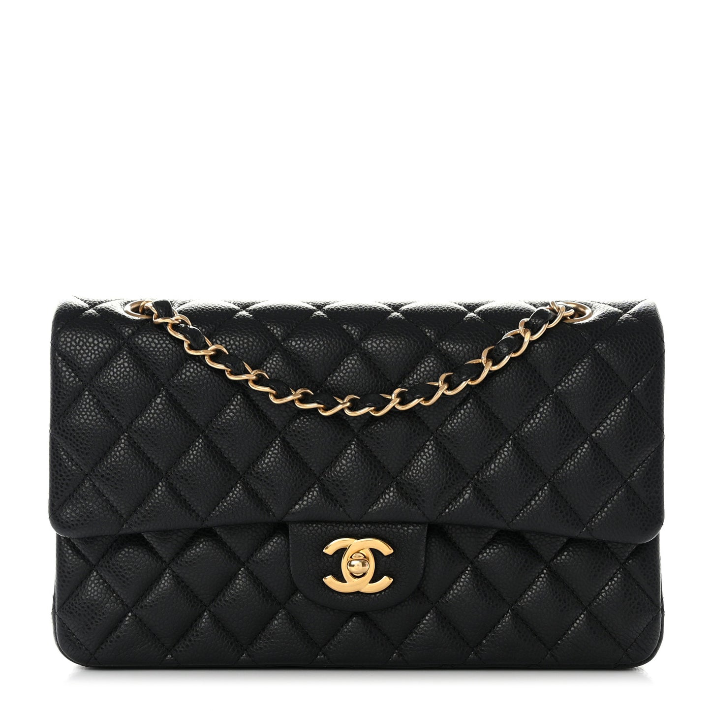 Caviar Quilted Medium Double Flap Black