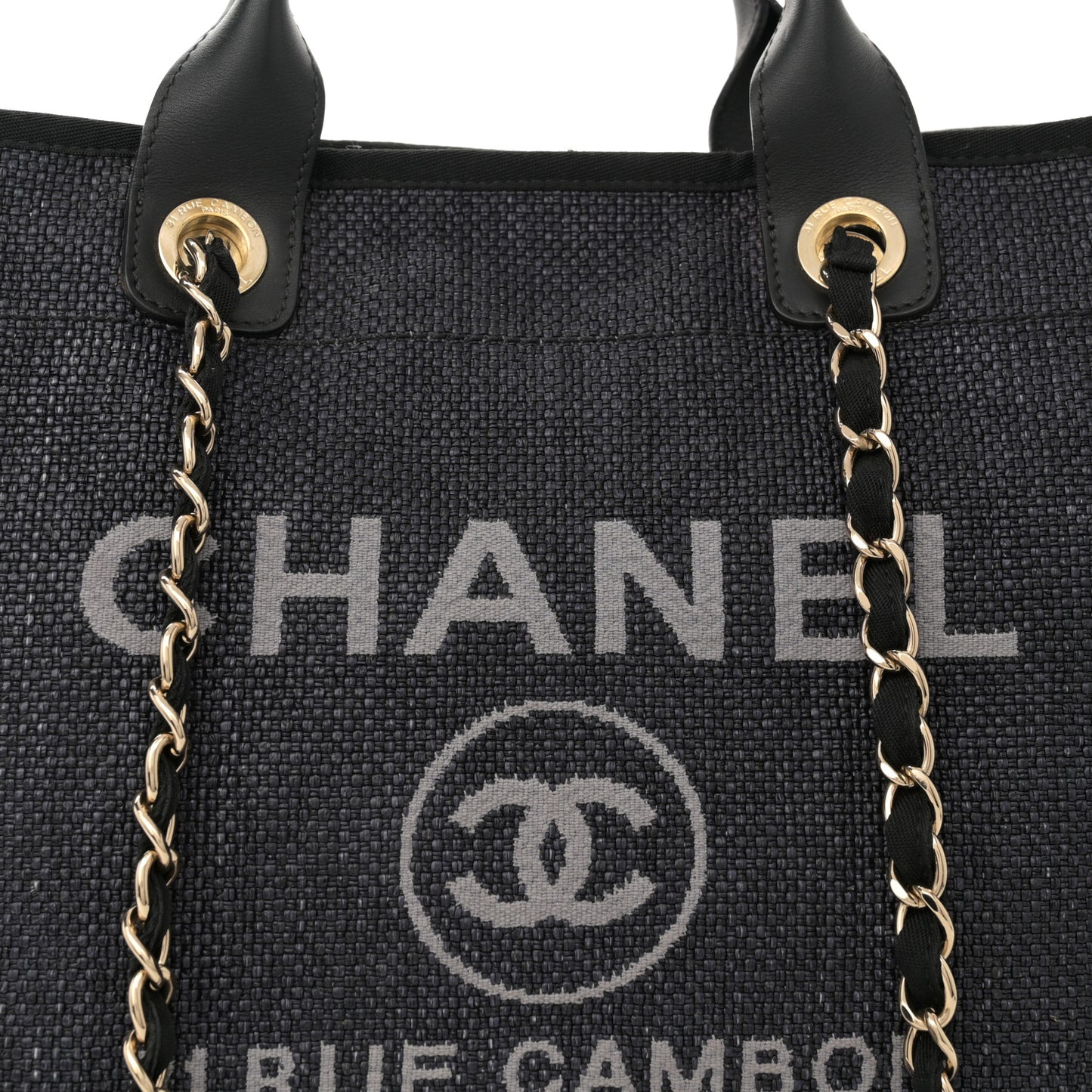 Woven Straw Raffia Medium Deauville Tote Black
