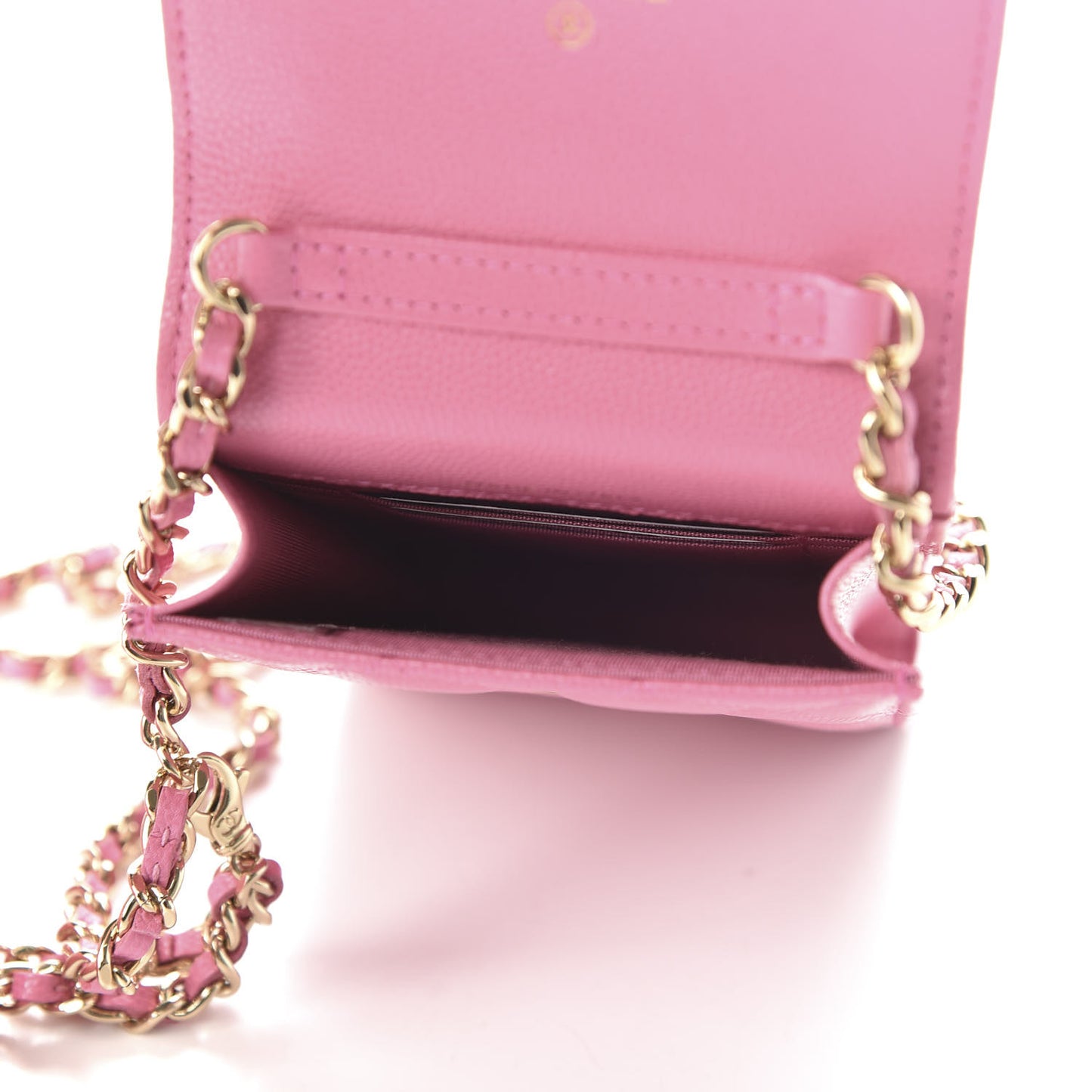 Caviar Quilted Crystal CC Airpods Pro and Phone Case With Chain Pink