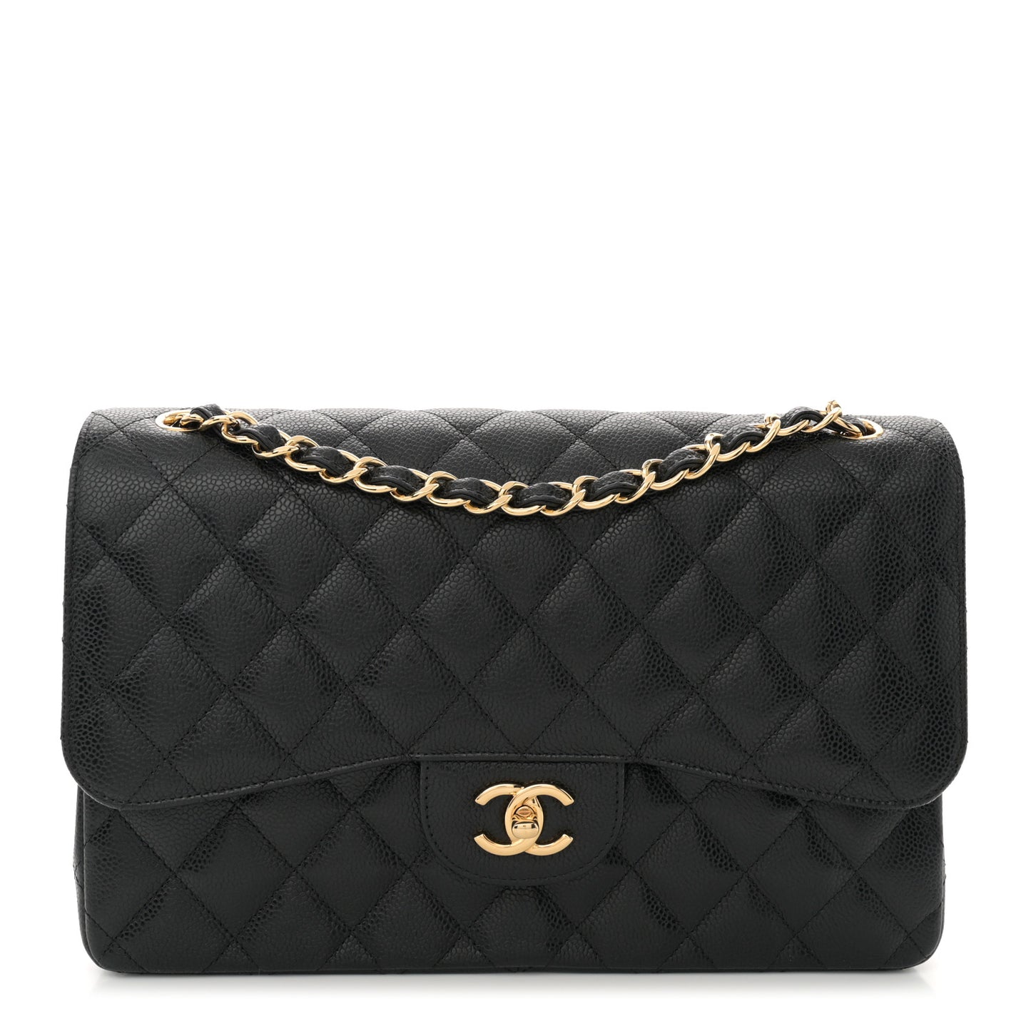 Caviar Quilted Jumbo Double Flap Black