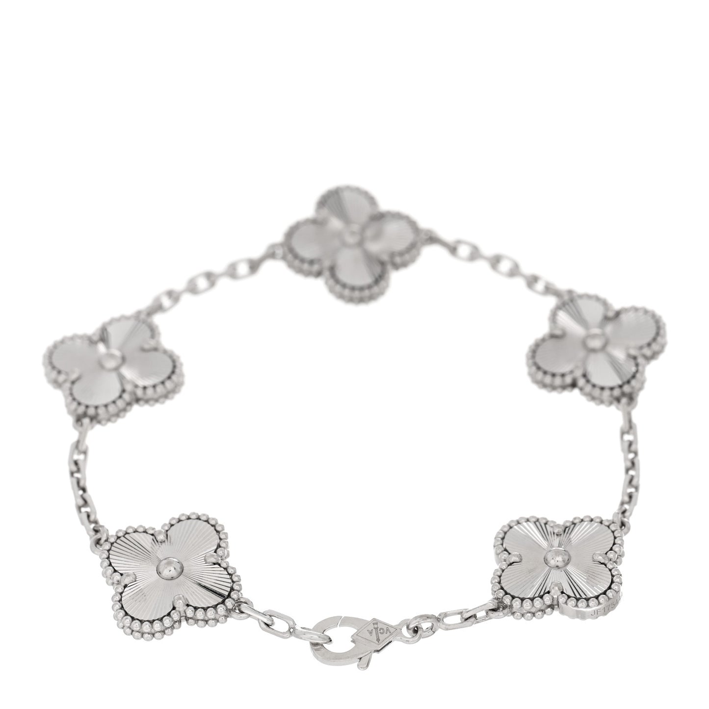 18K White Gold 5 Motifs Guilloche Vintage Alhambra Bracelet