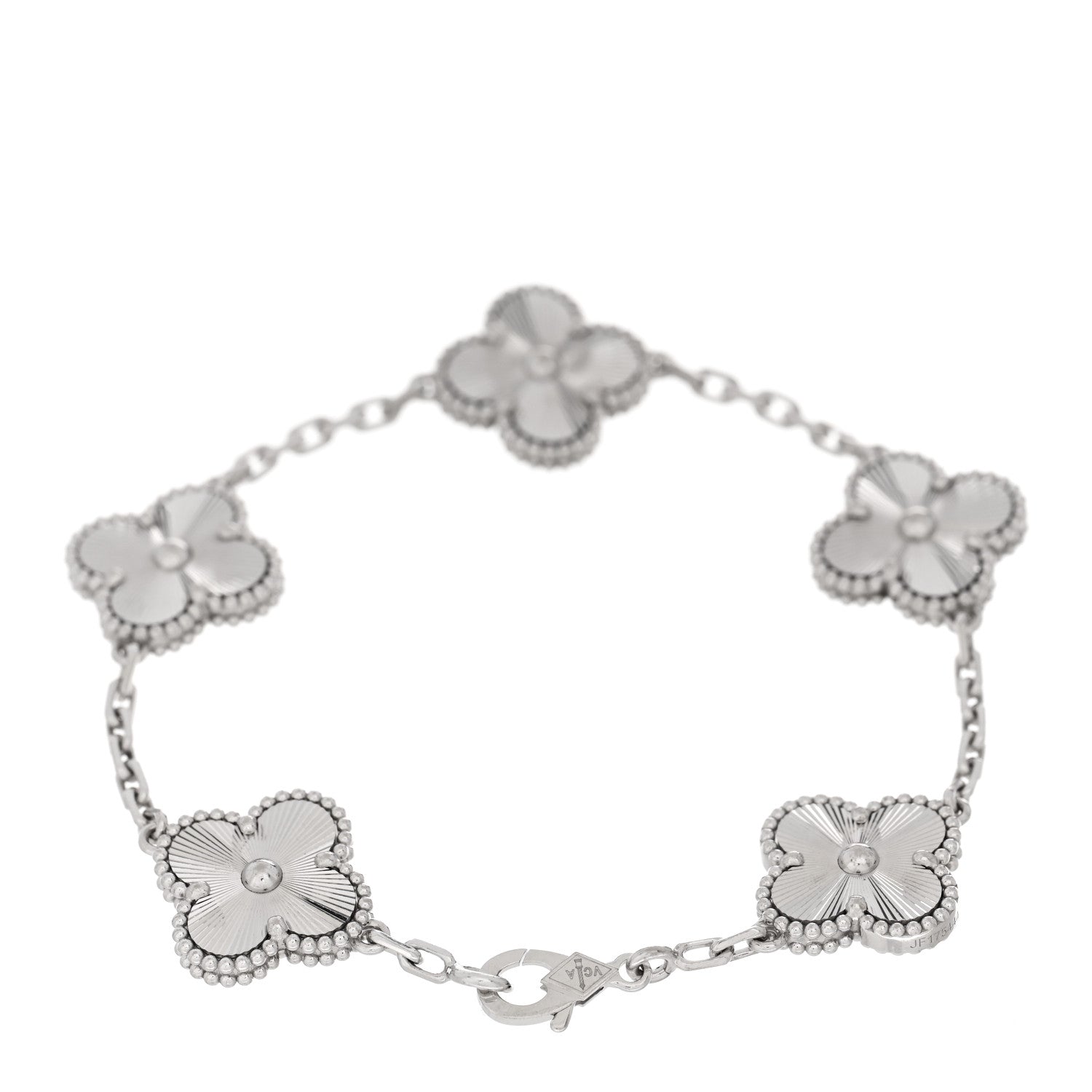 Van Cleef & Arpels 18K White Gold 5 Motifs Guilloche Vintage Alhambra Bracelet 2 of 4