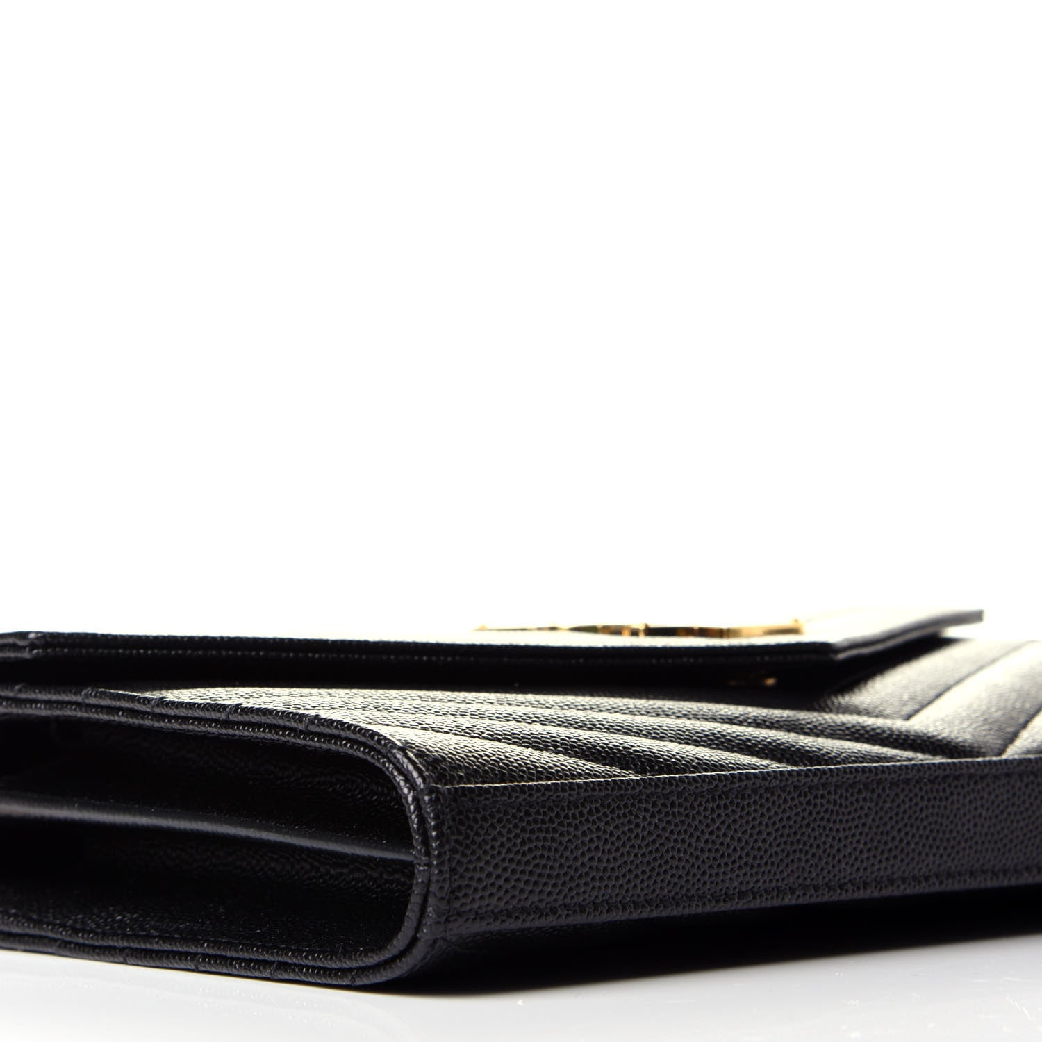 Saint Laurent Grain De Poudre Matelasse Chevron Monogram Chain Wallet Black 8 of 10