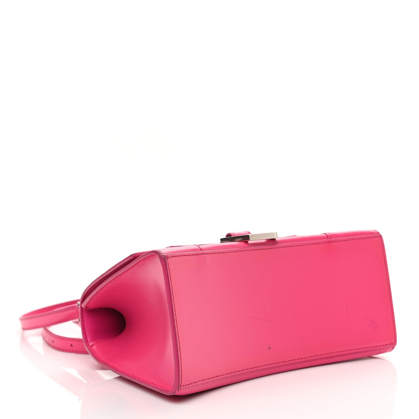 Shiny Box Calfskin Small Hourglass Top Handle Bag Acid Fuchsia