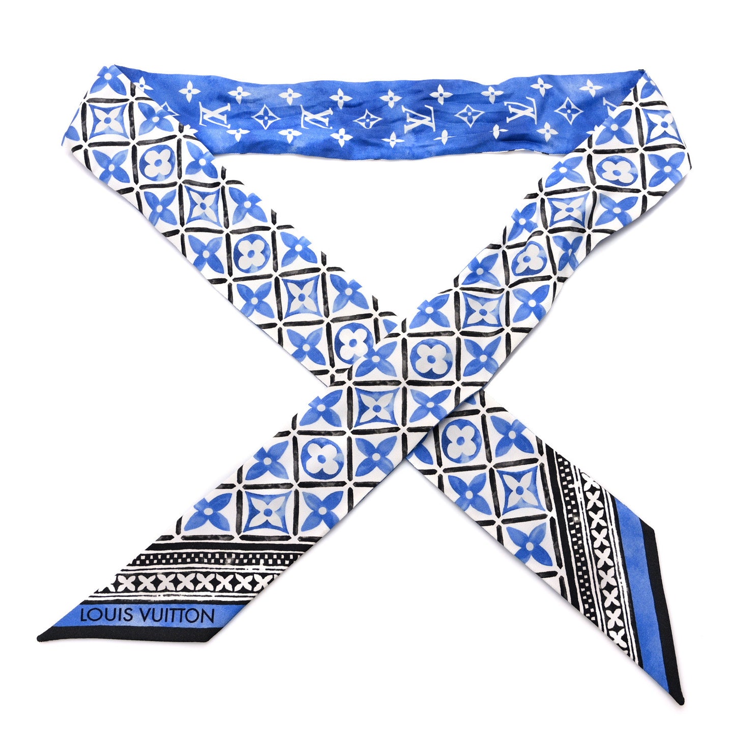 Silk Monogram Flower Tile BB Bandeau Blue