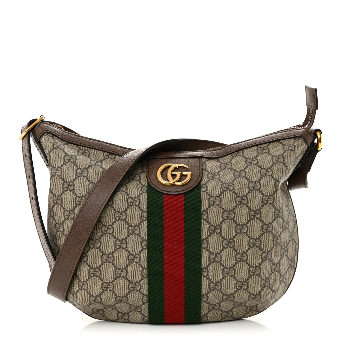GG Supreme Monogram Web Small Ophidia Half Moon Hobo Brown