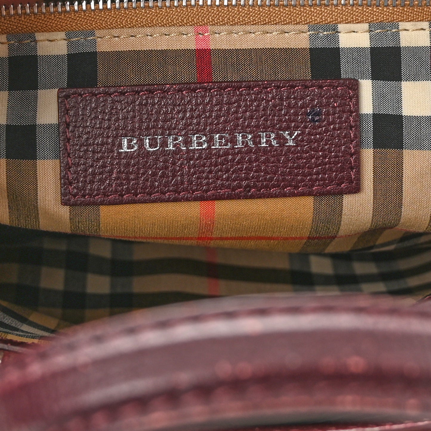 Grainy Calfskin House Check Medium Banner Tote Mahogany Red