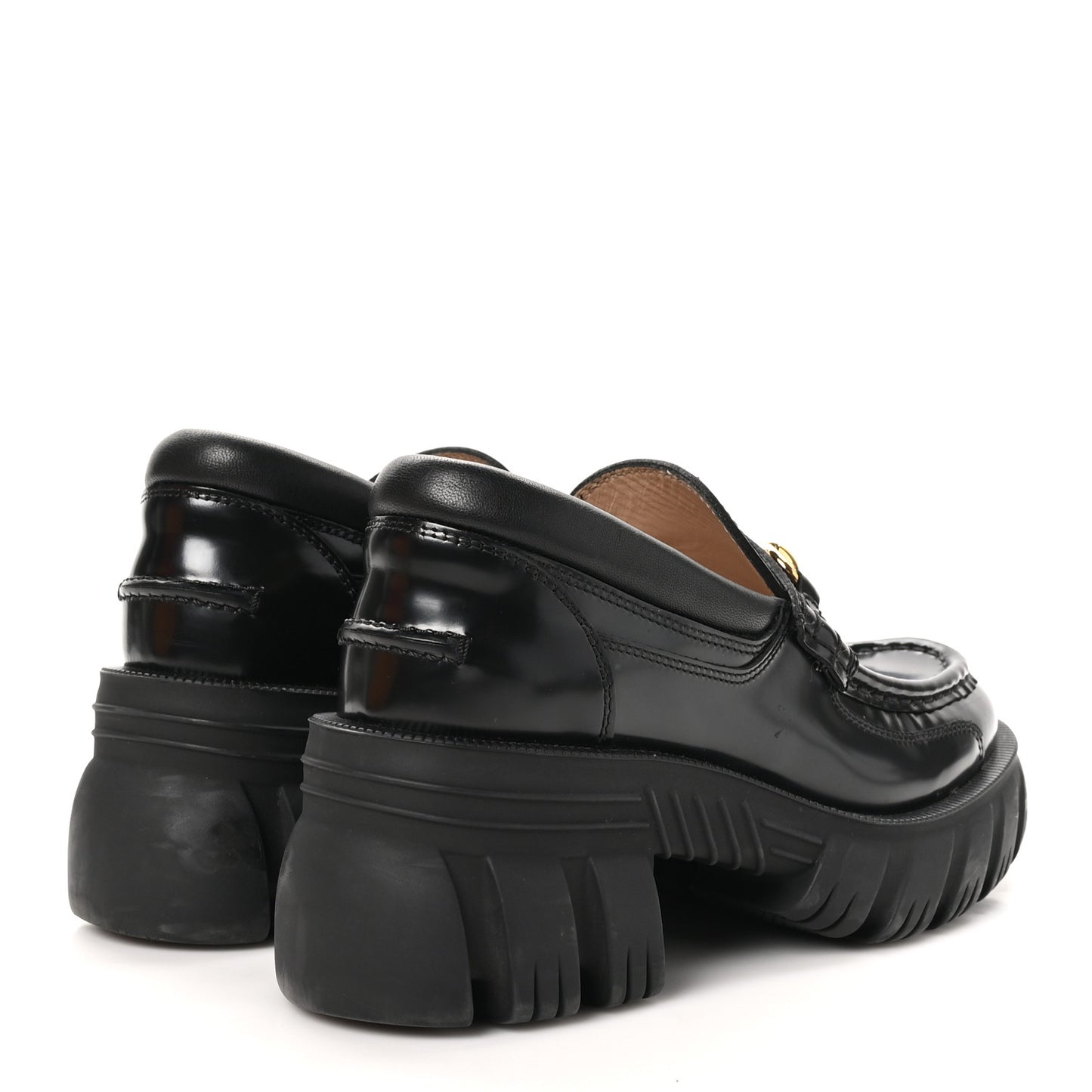 Magnum Calfskin Nappa Samoa Womens Horsebit Platform Chunky Lug Sole 40mm Loafers 36 Black