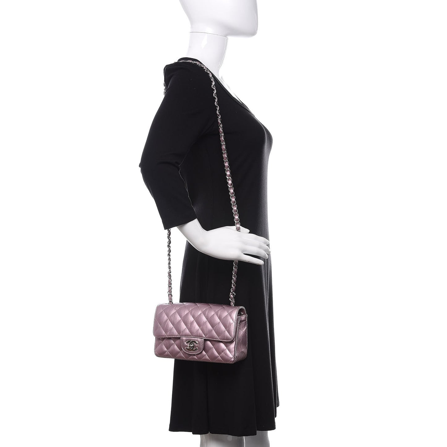 Metallic Calfskin Quilted Mini Rectangular Flap Pink