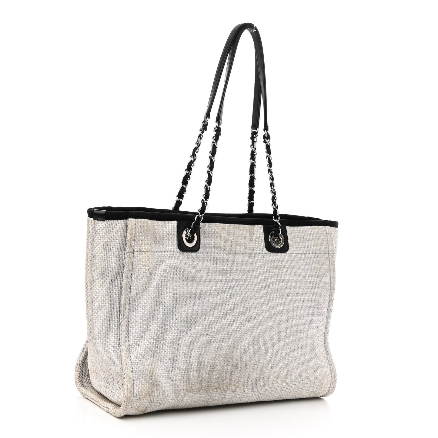 Woven Straw Raffia Small Deauville Tote Grey