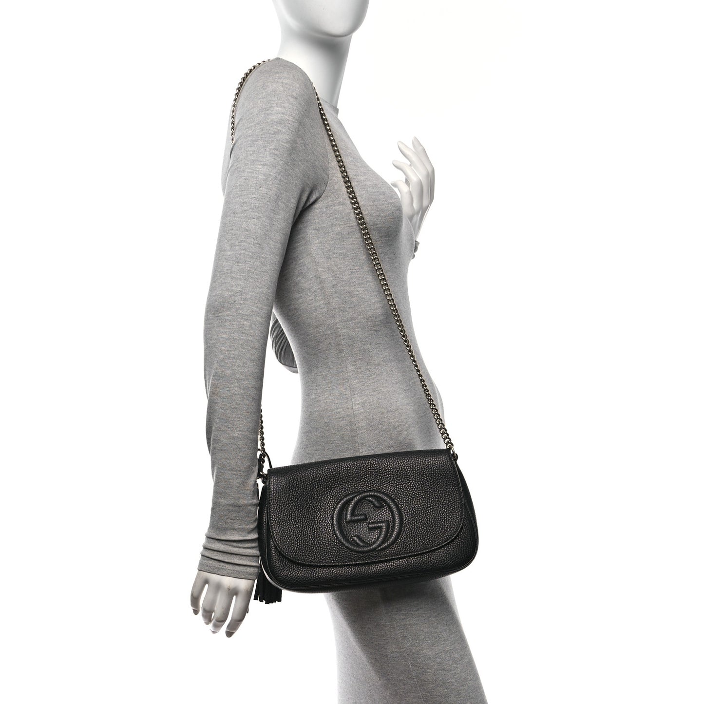 Pebbled Calfskin Medium Soho Flap Crossbody Black