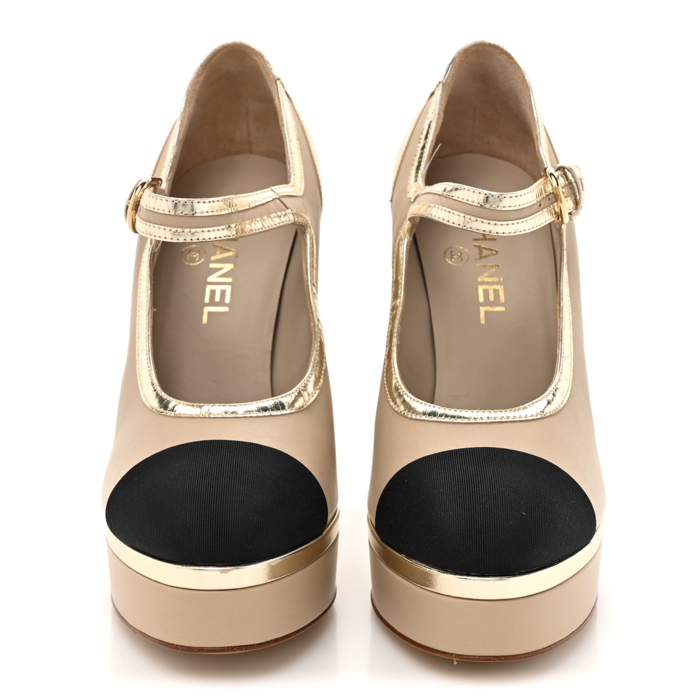 Lambskin Metallic Cap Toe Mary Jane Platform Pumps 38 Gold