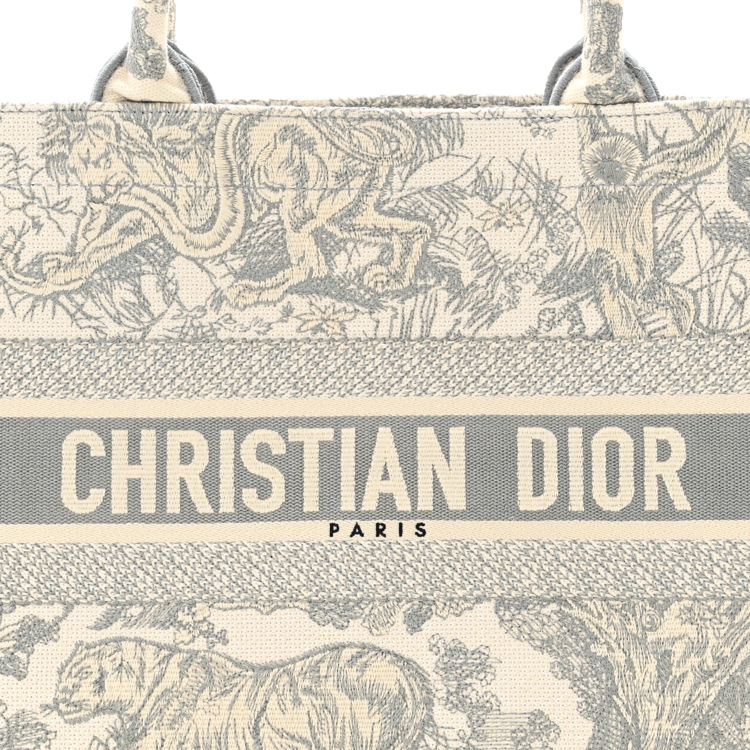 Christian Dior Canvas Embroidered Medium Dioriviera Toile De Jouy Book Tote Gray 8 of 11