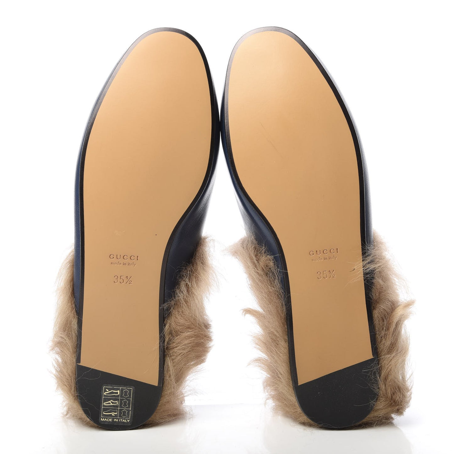 Malaga Kid Fur Womens Princetown Slippers 35.5 Blue Agata