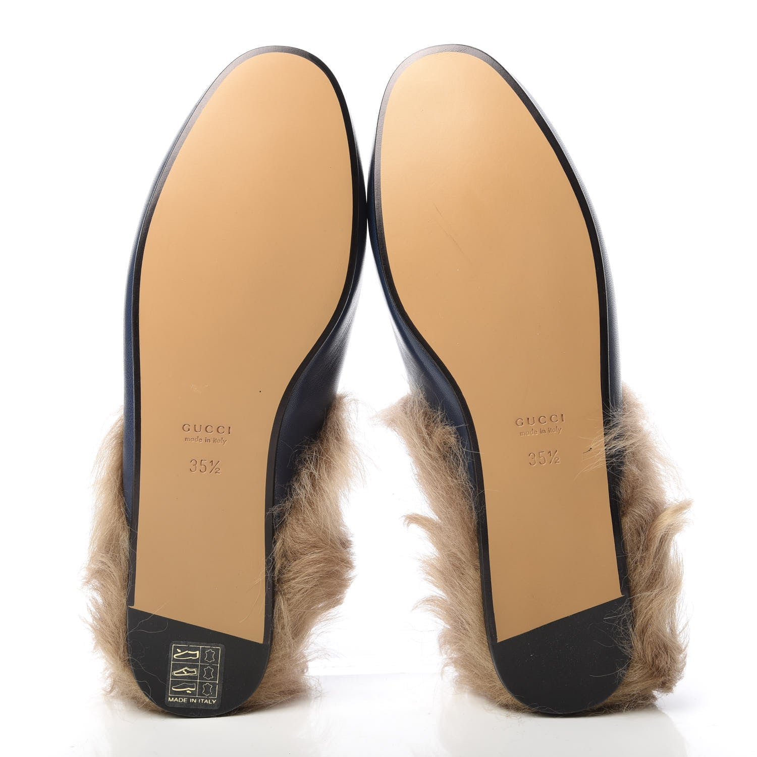 Gucci Malaga Kid Fur Womens Princetown Slippers 35.5 Blue Agata 5 of 9