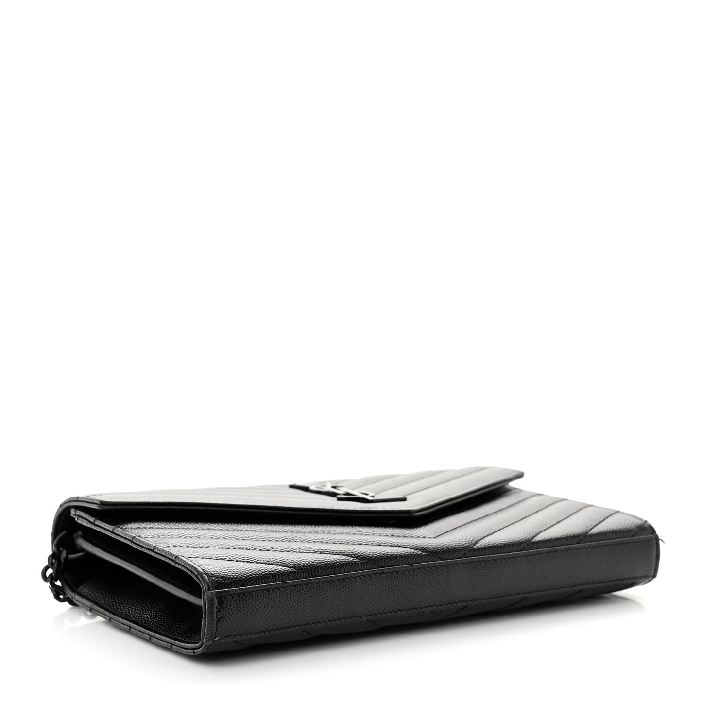 Grain De Poudre Matelasse Chevron Monogram Monochrome Chain Wallet Black