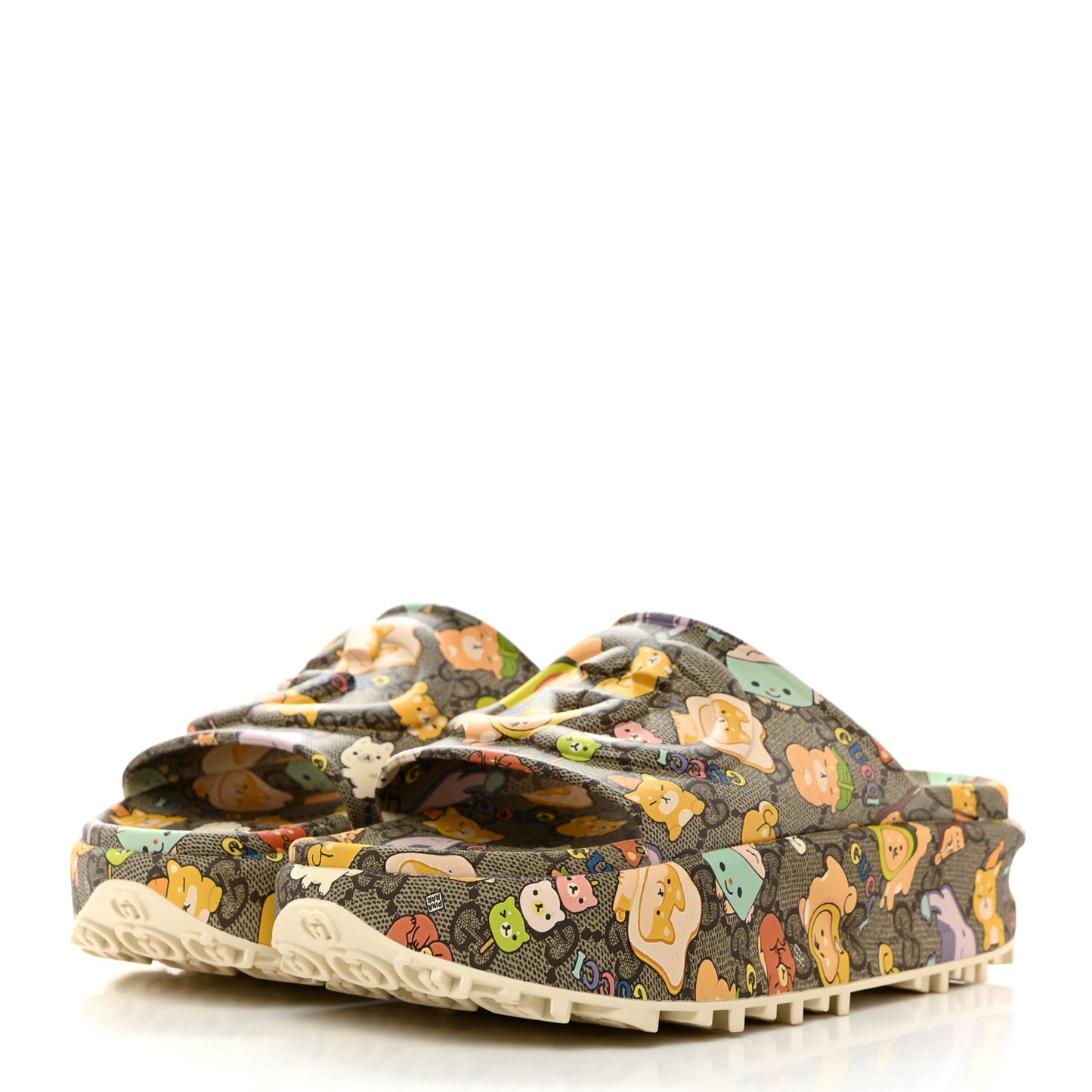 X PIKARAR Cubic Rubber Monogram Animal Print Womens Interlocking G Platform 42mm Slide Sandals 37 Beige Ebony Multicolor