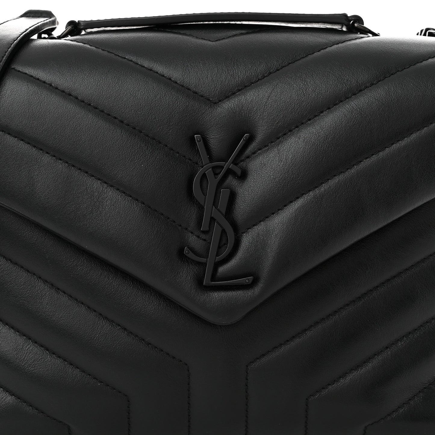 Calfskin Y Quilted Monogram Monochrome Small Loulou Chain Satchel Black