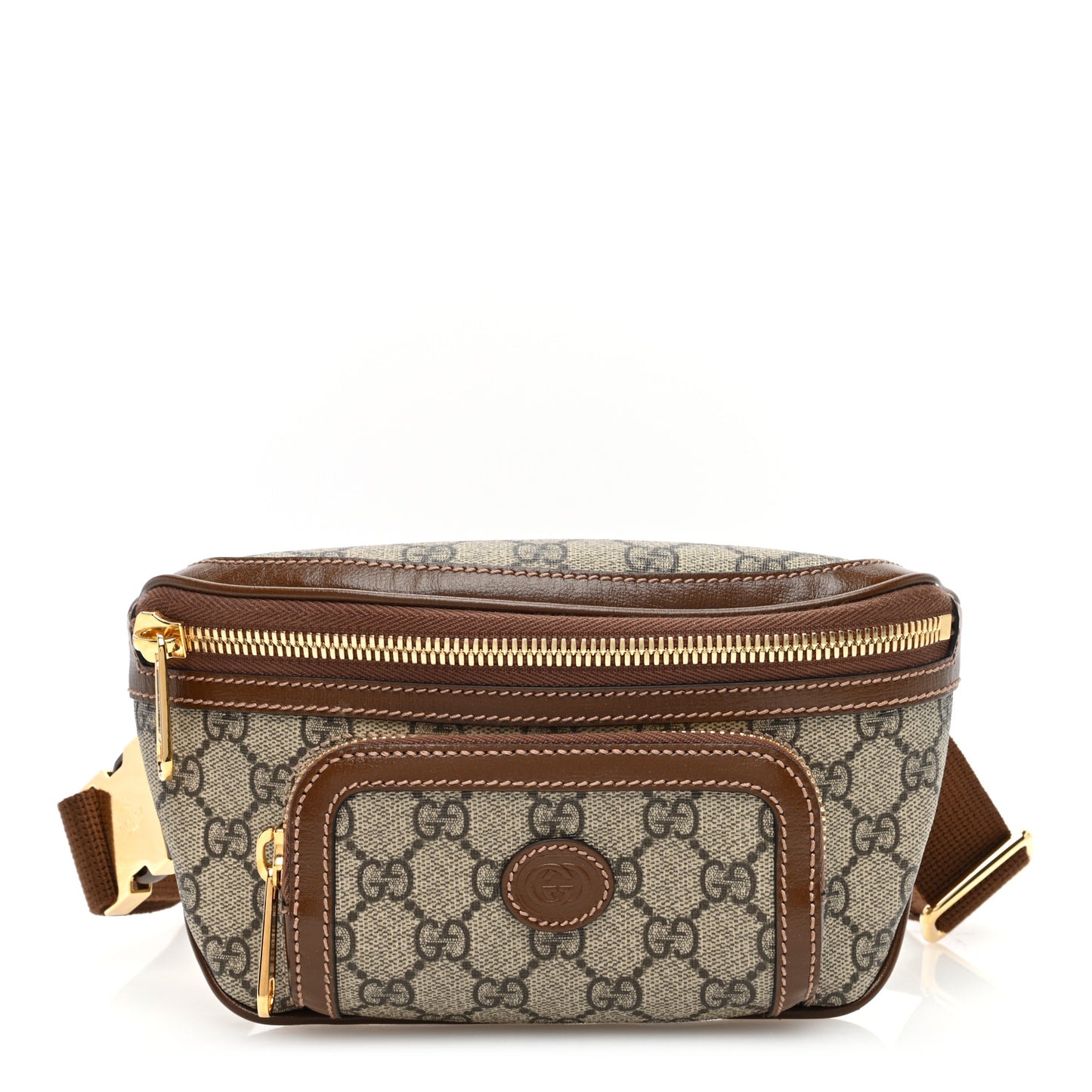 GG Supreme Monogram Textured Calfskin Retro Interlocking G Belt Bag Beige Ebony Brown Sugar