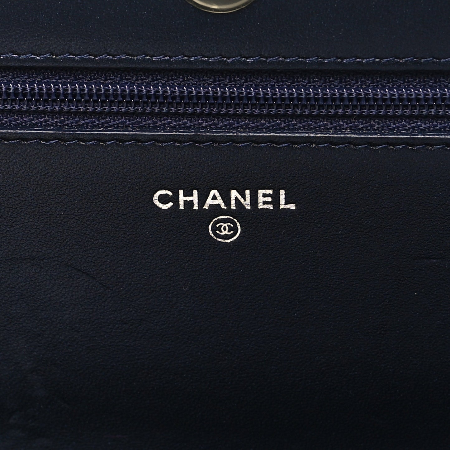 Lambskin Chevron Quilted Studded Wallet On Chain WOC Navy