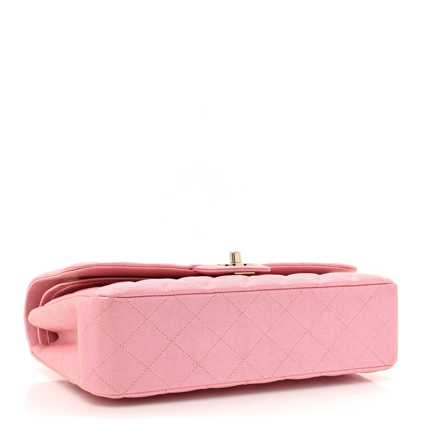 Iridescent Caviar Quilted Medium Double Flap Rose Pink