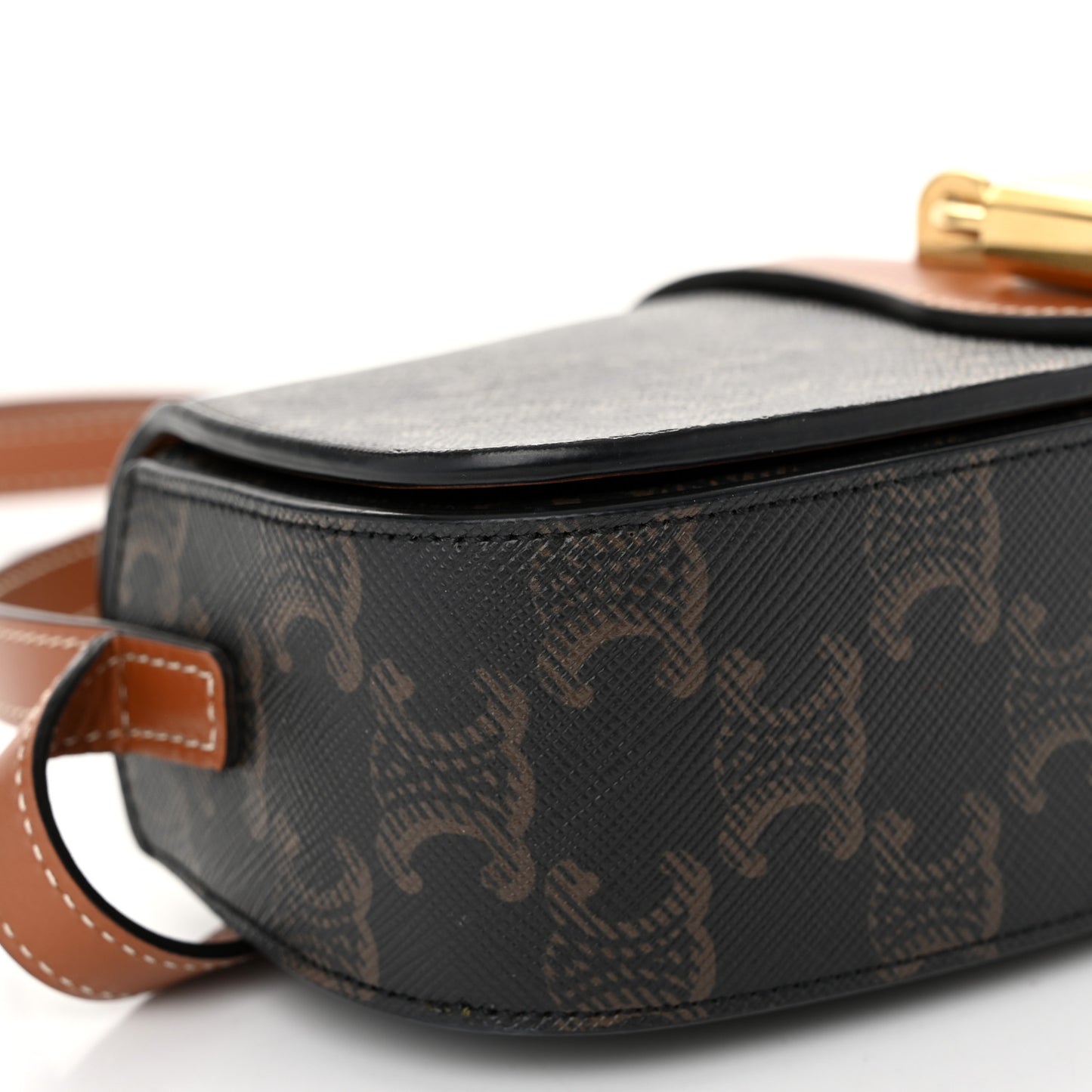 Triomphe Canvas Calfskin Tabou Clutch on Strap Tan