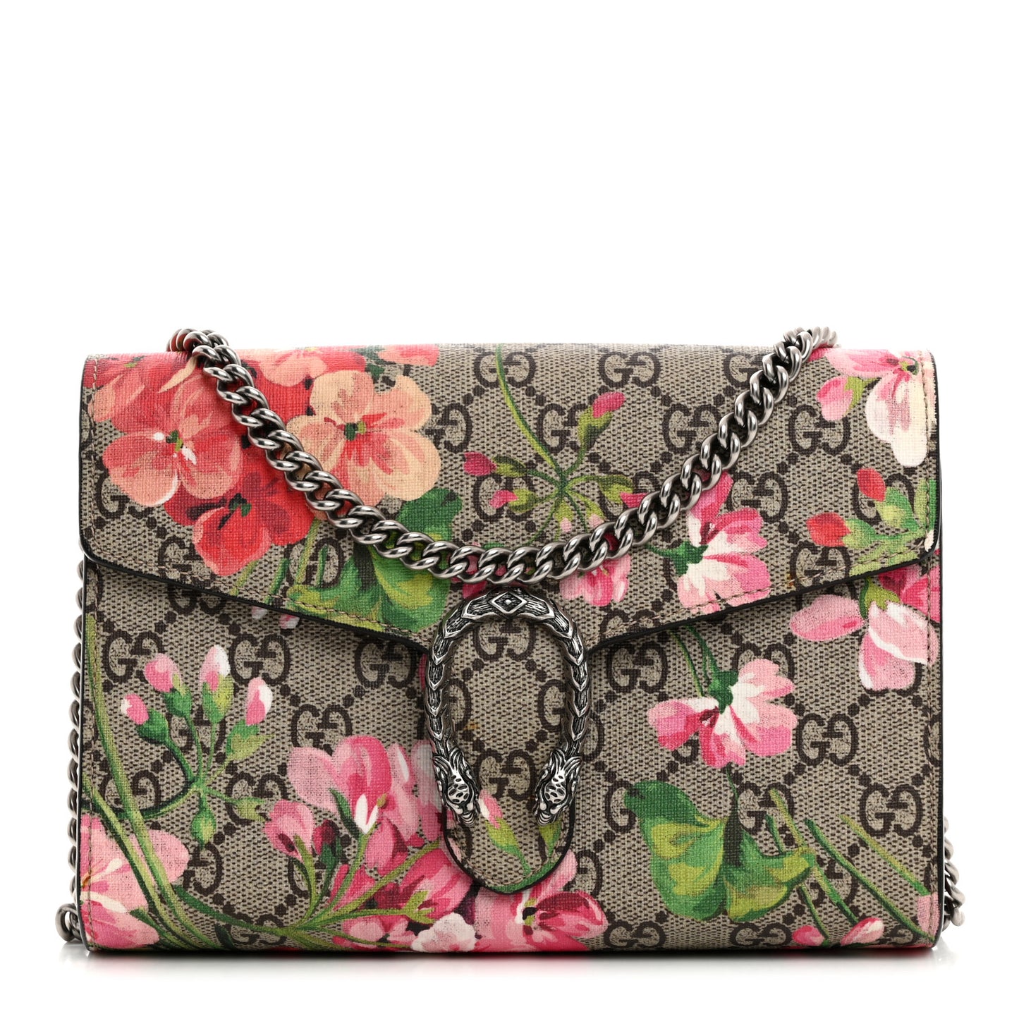 GG Supreme Monogram Blooms Mini Dionysus Chain Wallet Beige Multicolor Dry Rose