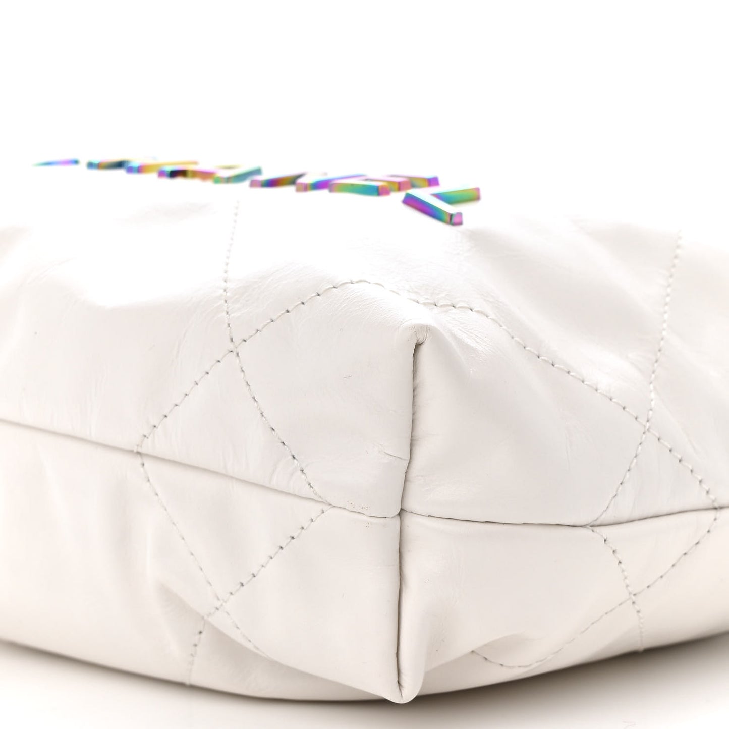 Shiny Calfskin Quilted Rainbow Mini Chanel 22 White