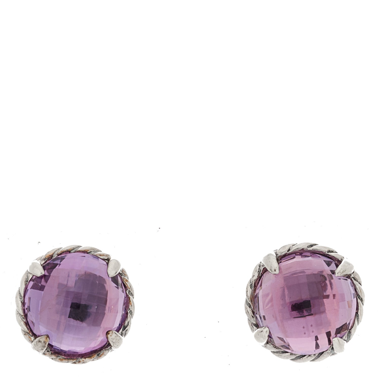 David Yurman Sterling Silver Amethyst 8mm Chatelaine Earrings 1 of 4