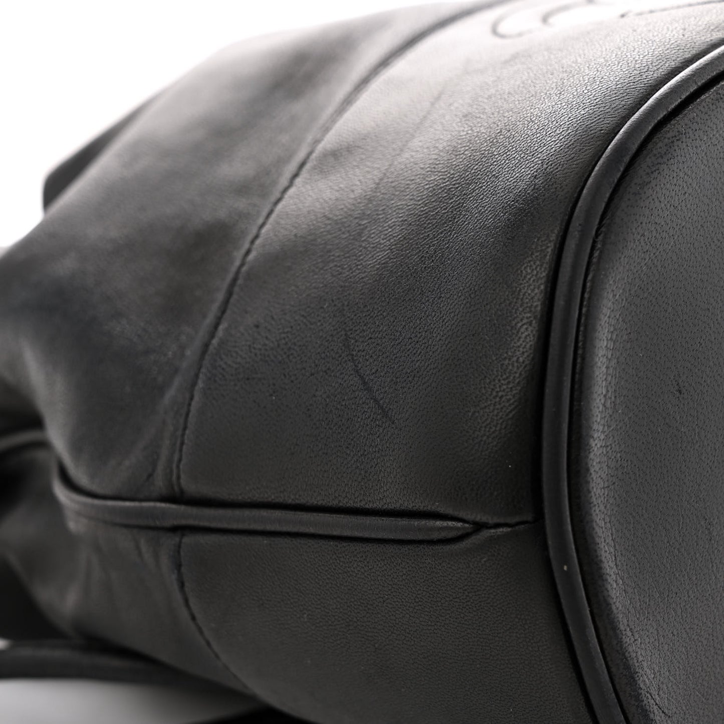 Lambskin CC Stitched Drawstring Bucket Bag Black
