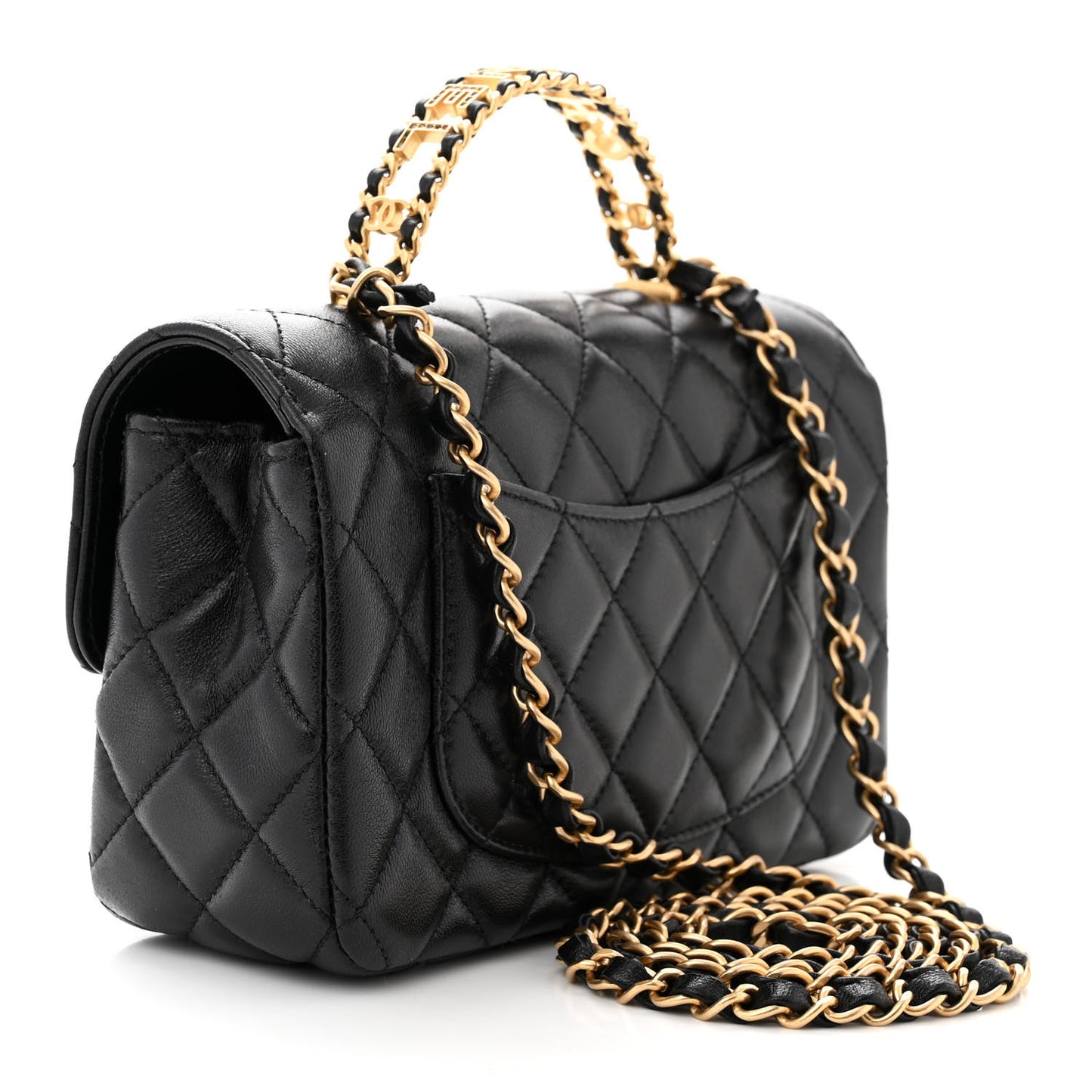 Lambskin Quilted Mini Strass On Top Flap Black