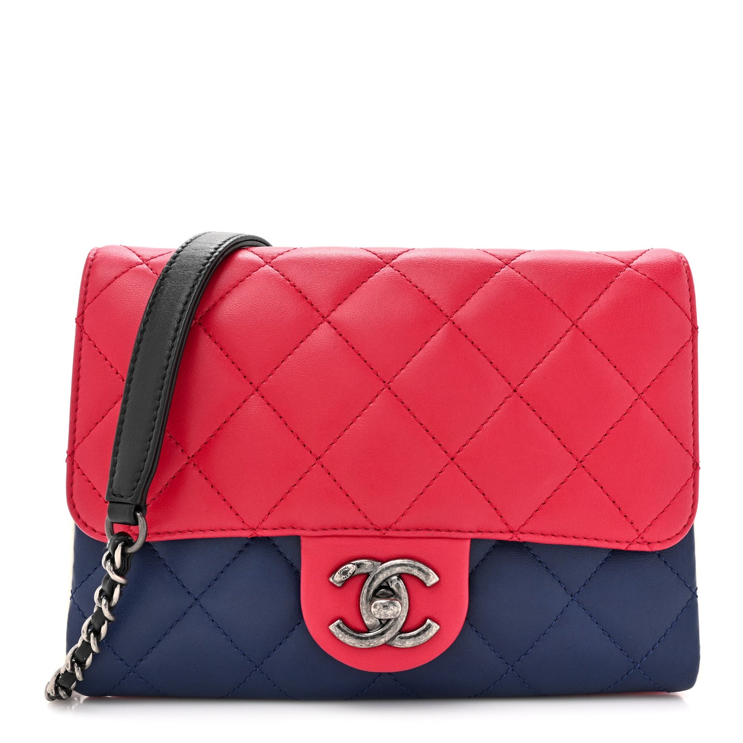 Lambskin Quilted Tri-color Crossbody Bag Dark Red