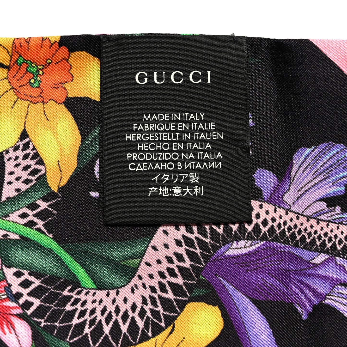 Silk Twill Flora Snake Neck Bow Scarf Black Pink