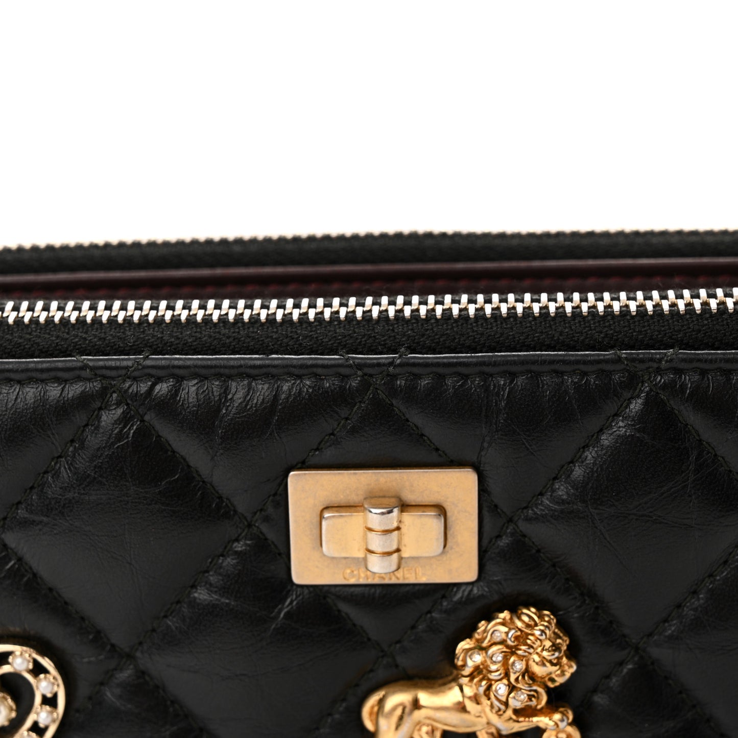 Aged Calfskin Lucky Charms 2.55 Reissue Small Clutch With Chain Black