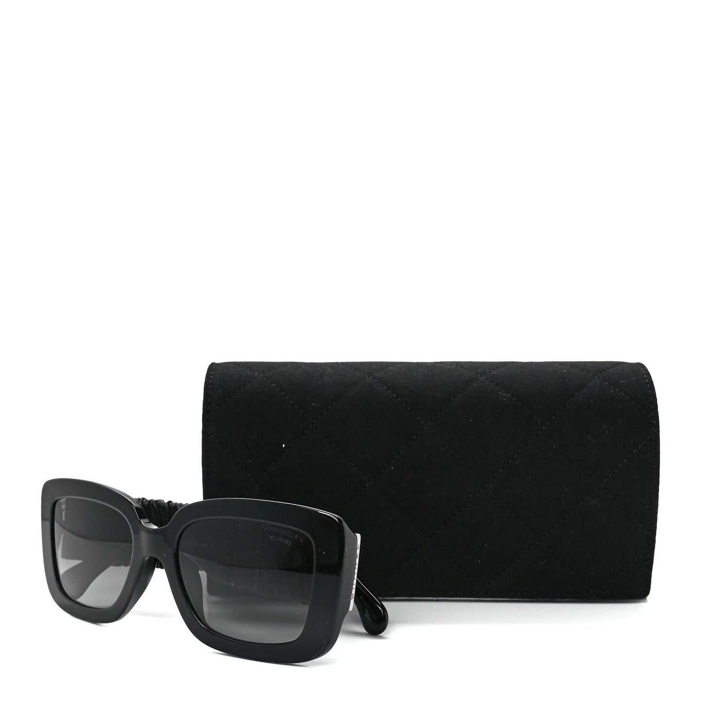 Acetate Calfskin Polarized Square Sunglasses 5473-Q-A Black