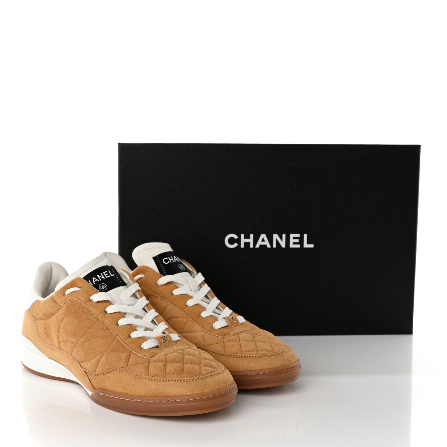 Suede Kidskin Quilted Sneakers 39 Dark Beige